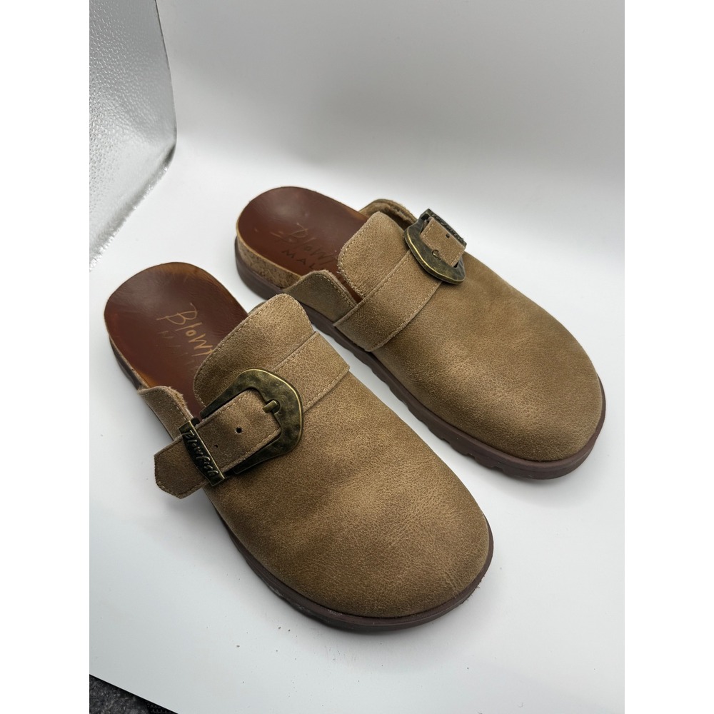 Blowfish Malibu Sienna Clogs Tan Suede Buckle Slip On Women's Size‎ 6.5